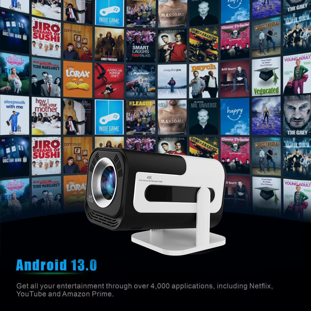 JY320 Smart Projector Portable Android 13, HD Display 4K Supported for Home Theater Video-