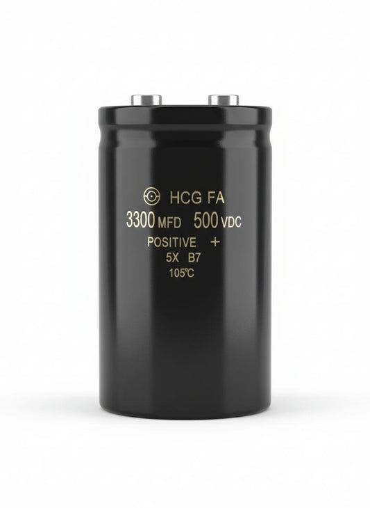 3300MFD 500VDC – HCG FA Series Industrial Screw Terminal Electrolytic Capacitor (105°C)